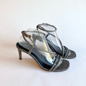 Rebecca Minkoff Silver Grey Textile Ankle Strap Heeled Slingbacks size 9